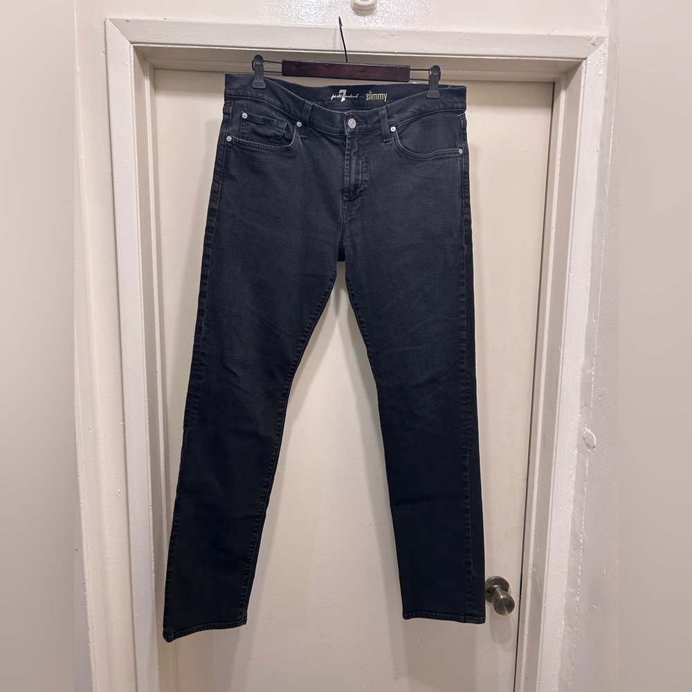 7 For All Mankind Slimmy Jeans Black Denim Men's 36X32 36W 32L